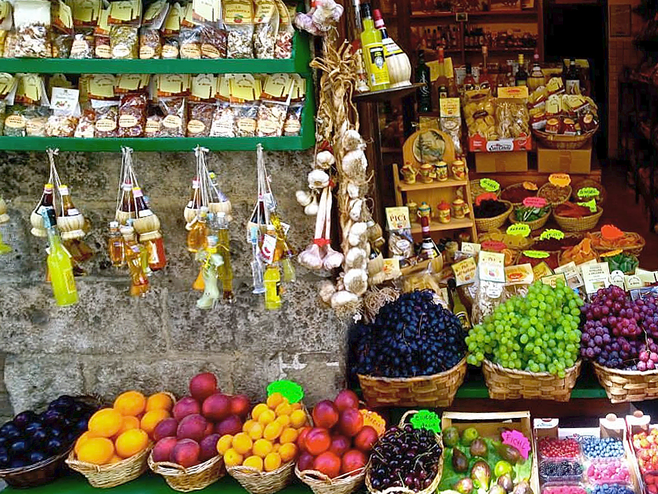 A small food shop of typical regional food in Tuscany